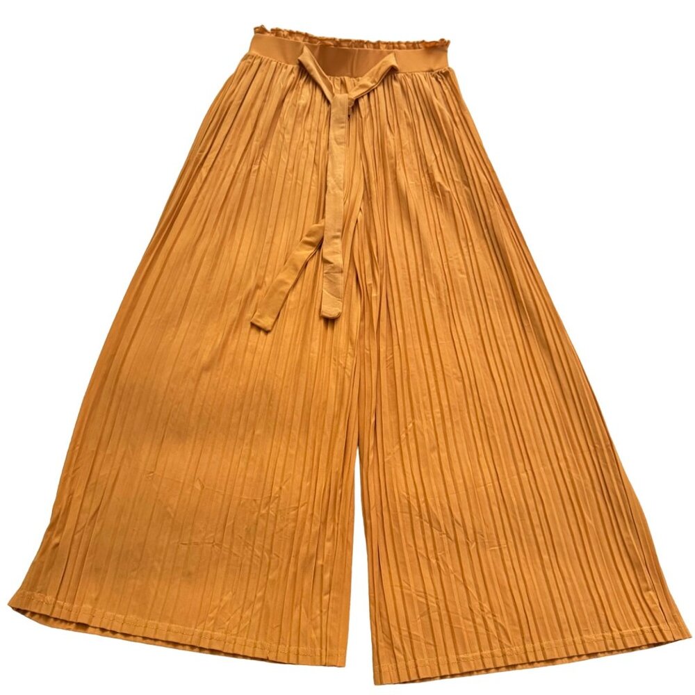 Soho Apparel womens wide pant‎ sz Small mustard yell ow paper bag elastic waist